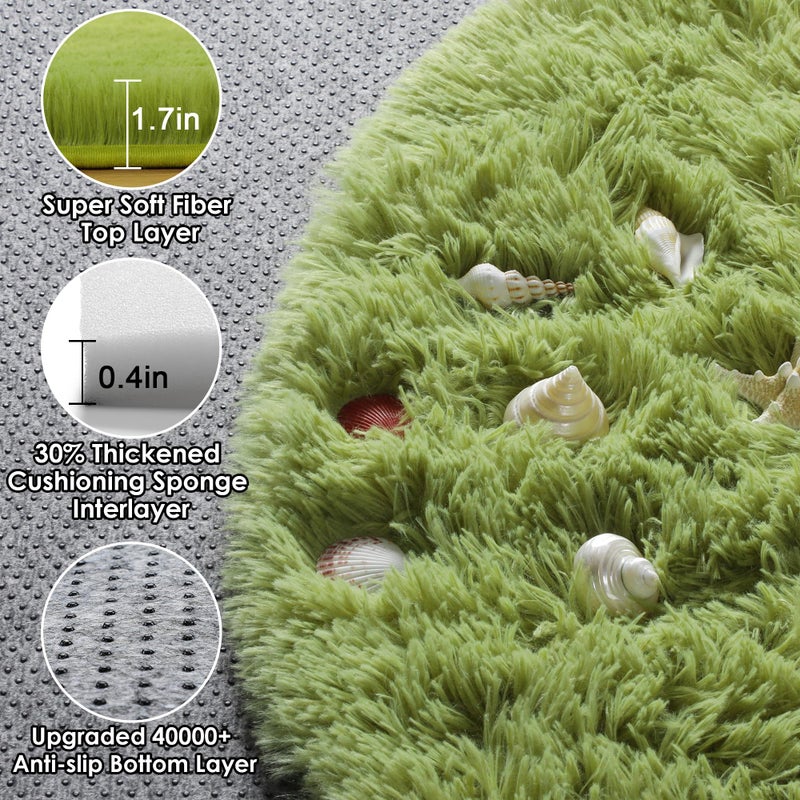 ONASAR Grass Green Round Area Rug 4ft, Soft Bedroom Circle Rugs Floor Mat for Kids Girls Teen Room, Cute Fluffy Plush Shaggy Carpet for Baby Nursery Living Room Playroom Dorm Home Decor - Image 2
